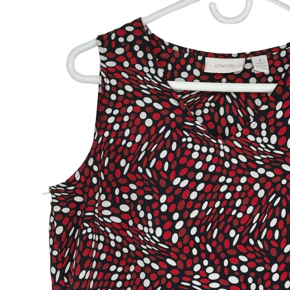 Chico’s Size 1 (Regular 8) Red/Black/White Polyester Polka Dot Sleeveless Blouse - Picture 3 of 9